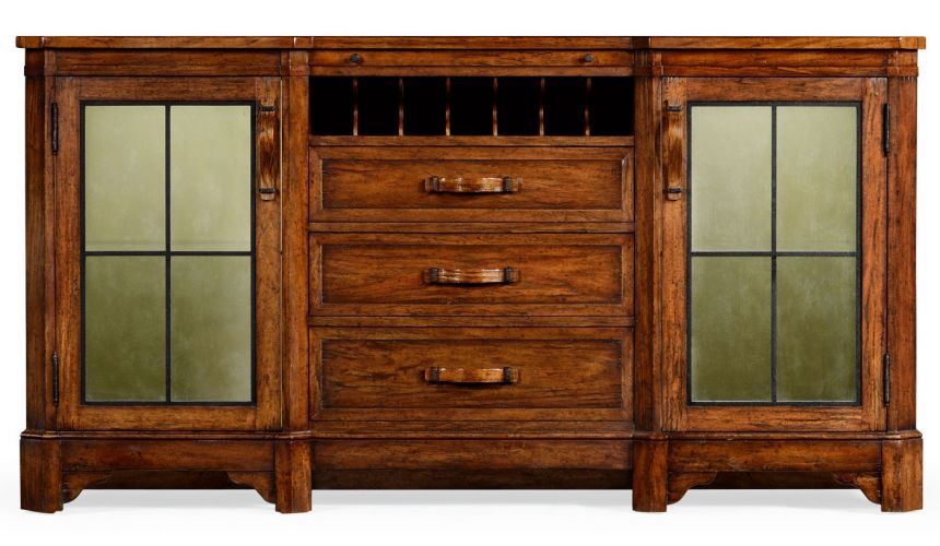 Breakfronts & China Cabinets Plank walnut low cabinet & wine rack with strap handles.