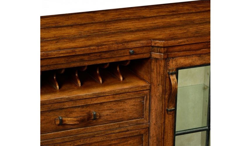 Breakfronts & China Cabinets Plank walnut low cabinet & wine rack with strap handles.