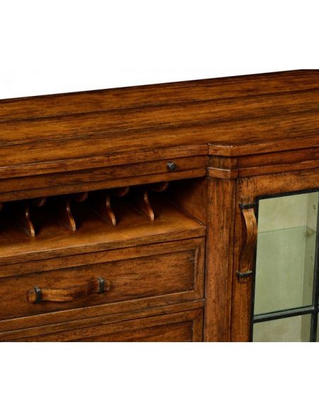 Breakfronts & China Cabinets Plank walnut low cabinet & wine rack with strap handles.