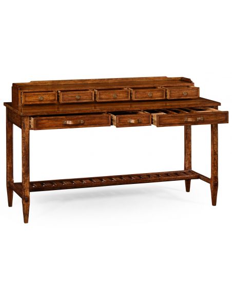Breakfronts & China Cabinets Plank walnut sideboard with strap handles.