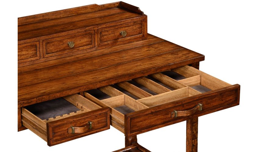 Breakfronts & China Cabinets Plank walnut sideboard with strap handles.