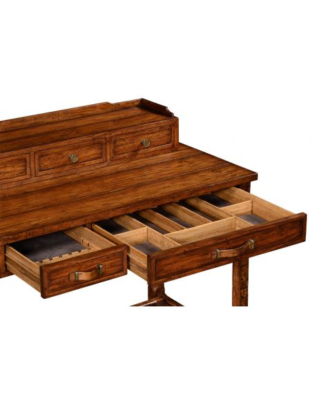 Breakfronts & China Cabinets Plank walnut sideboard with strap handles.