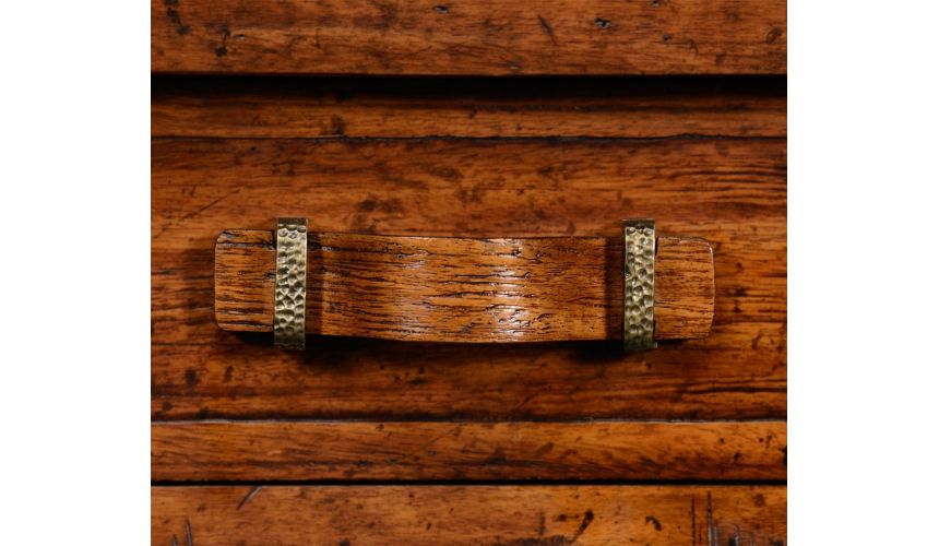 Breakfronts & China Cabinets Plank walnut sideboard with strap handles.
