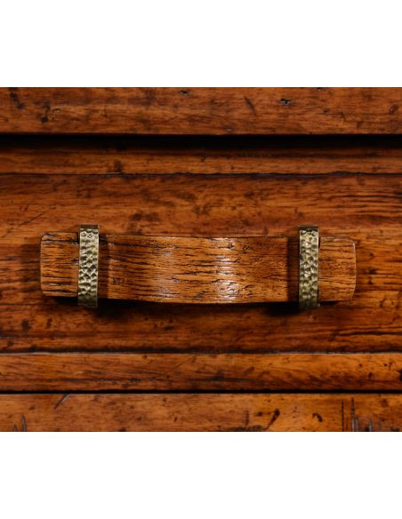 Breakfronts & China Cabinets Plank walnut sideboard with strap handles.