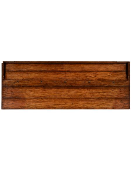 Breakfronts & China Cabinets Plank walnut sideboard with strap handles.