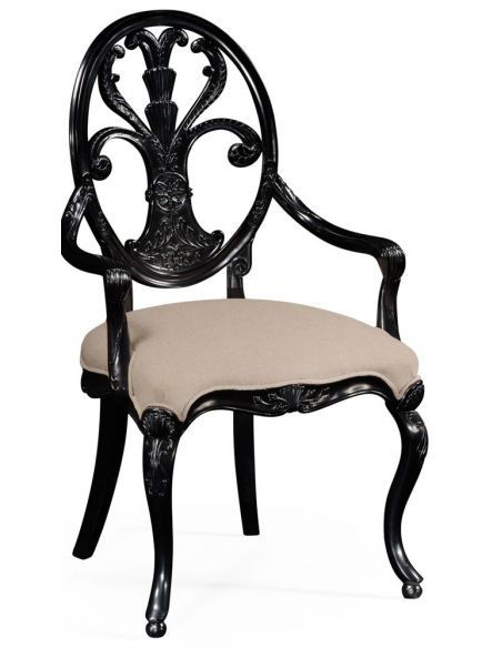 Black painted sheraton style oval back armchair