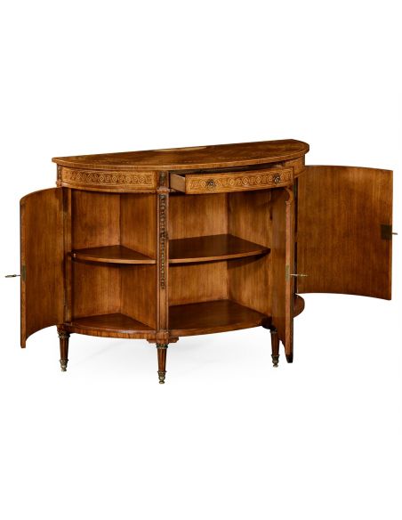 Breakfronts & China Cabinets Sheraton style walnut bow fronted commode.