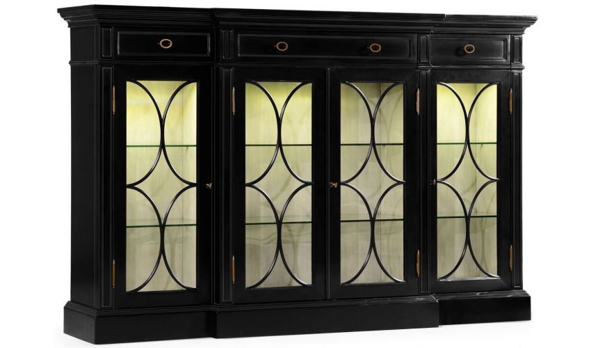 Breakfronts & China Cabinets Black display cabinet with circular pattern door