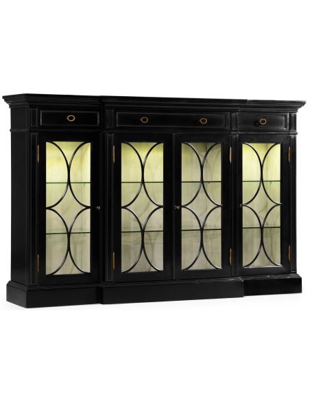 Breakfronts & China Cabinets Black display cabinet with circular pattern door