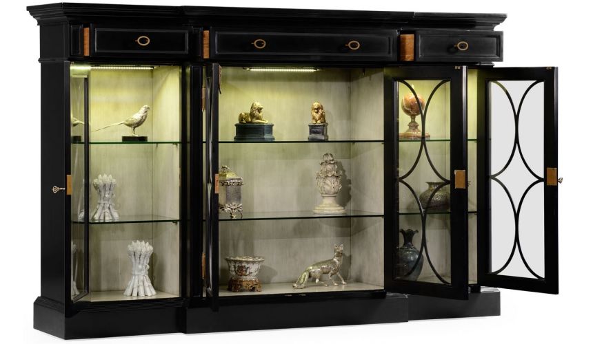 Breakfronts & China Cabinets Black display cabinet with circular pattern door