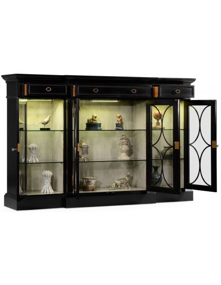 Breakfronts & China Cabinets Black display cabinet with circular pattern door