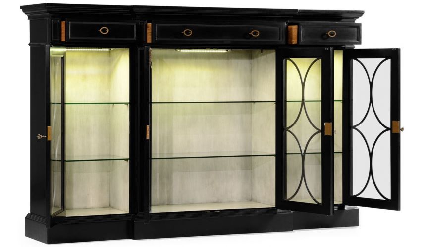 Breakfronts & China Cabinets Black display cabinet with circular pattern door