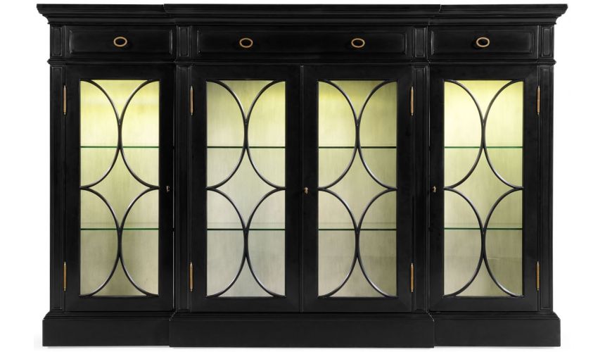 Breakfronts & China Cabinets Black display cabinet with circular pattern door