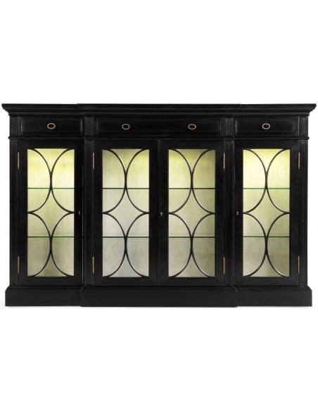 Breakfronts & China Cabinets Black display cabinet with circular pattern door