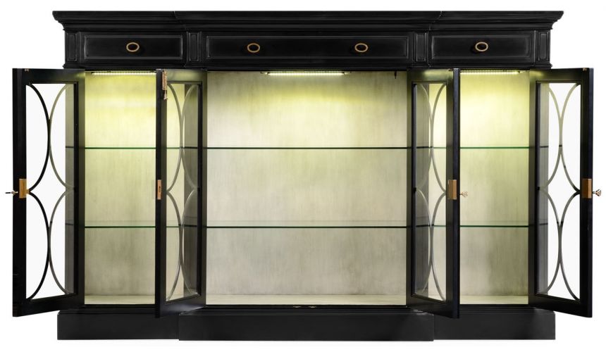 Breakfronts & China Cabinets Black display cabinet with circular pattern door