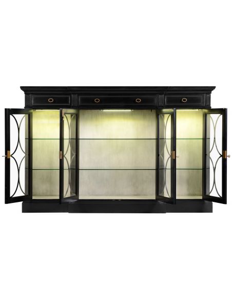 Breakfronts & China Cabinets Black display cabinet with circular pattern door