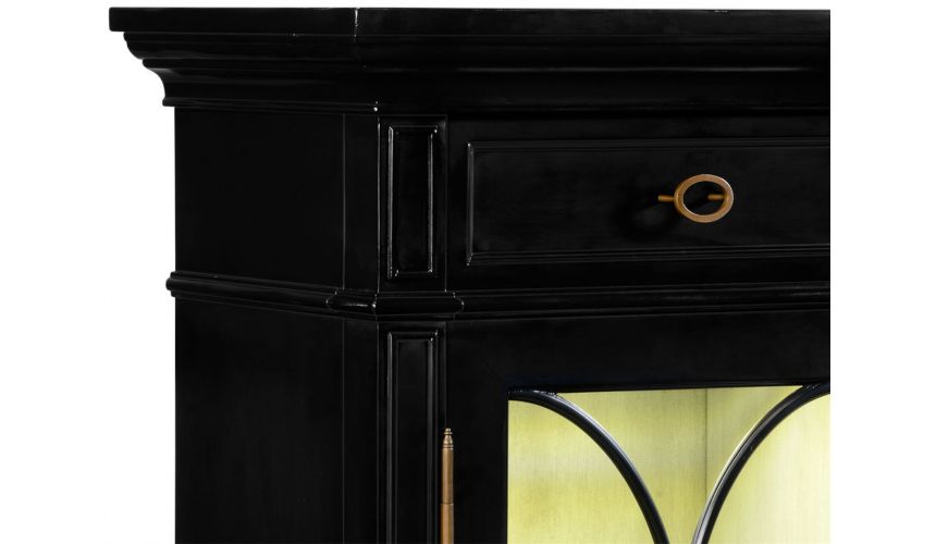 Breakfronts & China Cabinets Black display cabinet with circular pattern door