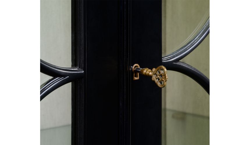 Breakfronts & China Cabinets Black display cabinet with circular pattern door