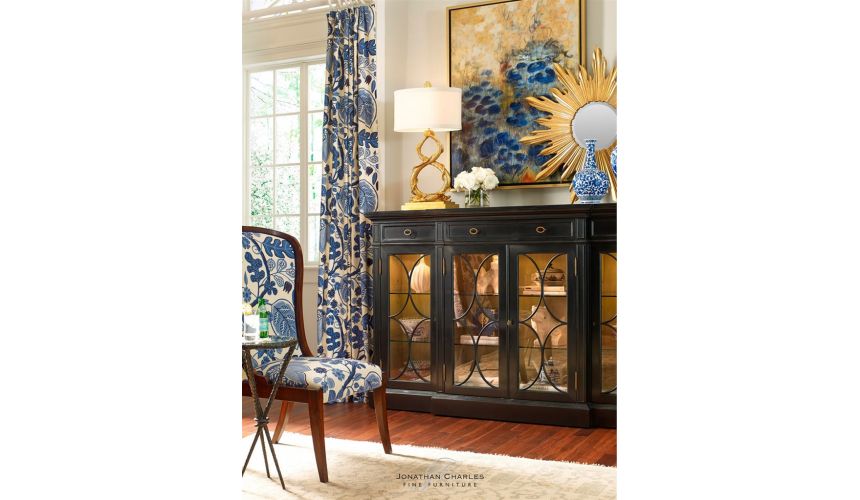 Breakfronts & China Cabinets Black display cabinet with circular pattern door