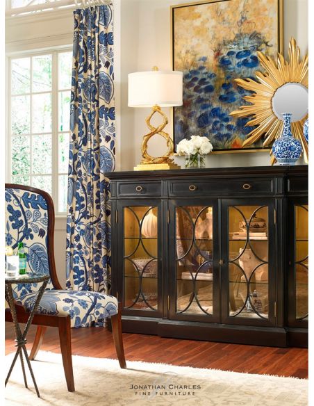 Breakfronts & China Cabinets Black display cabinet with circular pattern door