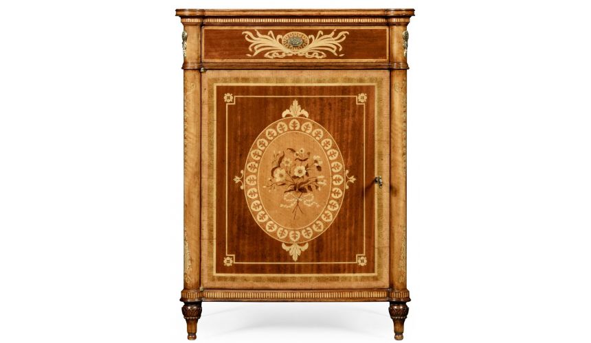 Square & Rectangular Side Tables Fine mahogany bedside cabinet with floral marquetry inlays (Left)