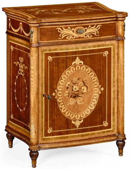 Fine mahogany bedside cabinet with floral marquetry inlays (Right)