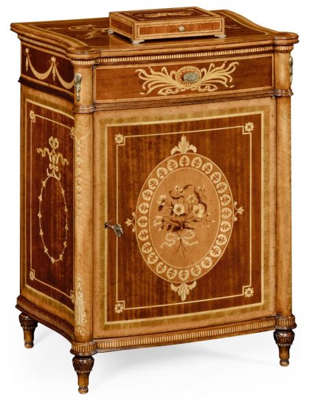 Square & Rectangular Side Tables Fine mahogany bedside cabinet with floral marquetry inlays (Right)