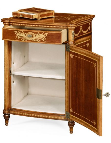 Square & Rectangular Side Tables Fine mahogany bedside cabinet with floral marquetry inlays (Right)