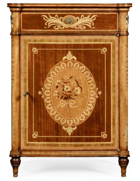 Square & Rectangular Side Tables Fine mahogany bedside cabinet with floral marquetry inlays (Right)