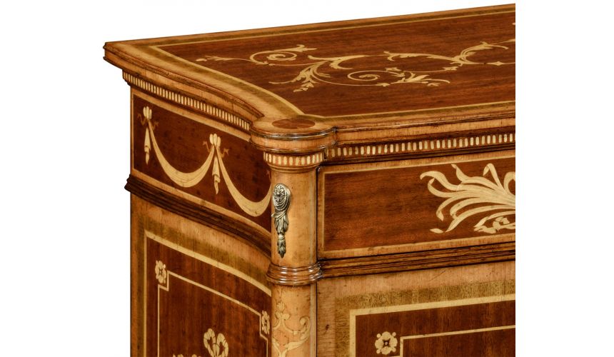 Square & Rectangular Side Tables Fine mahogany bedside cabinet with floral marquetry inlays (Right)