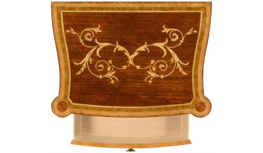 Square & Rectangular Side Tables Fine mahogany bedside cabinet with floral marquetry inlays (Right)