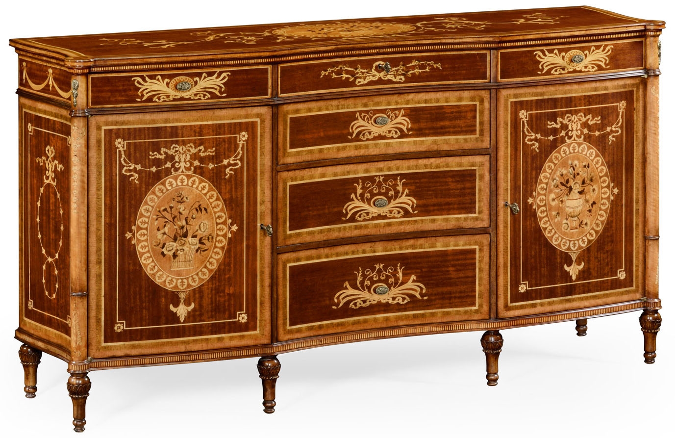 Breakfronts & China Cabinets Fine mahogany sideboard with floral marquetry inlays
