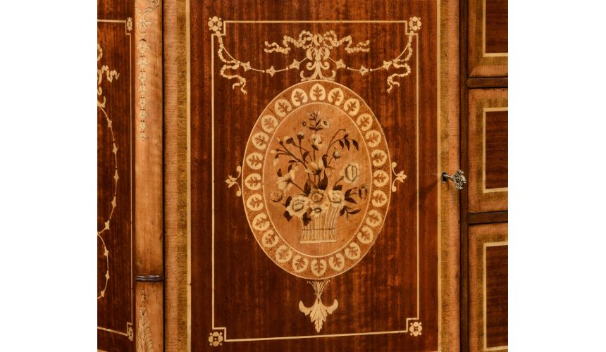 Breakfronts & China Cabinets Fine mahogany sideboard with floral marquetry inlays