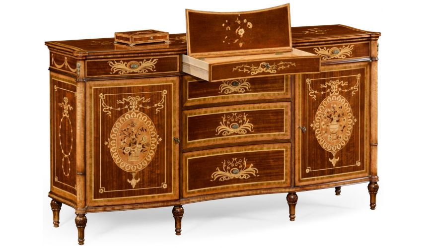Breakfronts & China Cabinets Fine mahogany sideboard with floral marquetry inlays
