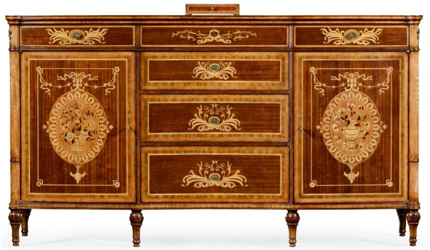 Breakfronts & China Cabinets Fine mahogany sideboard with floral marquetry inlays