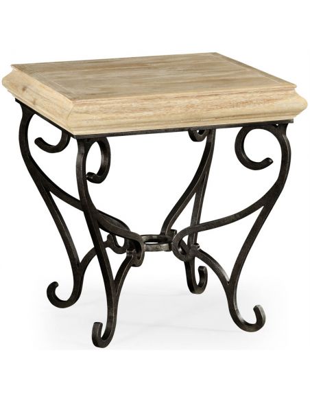 Square side table with wrought iron base