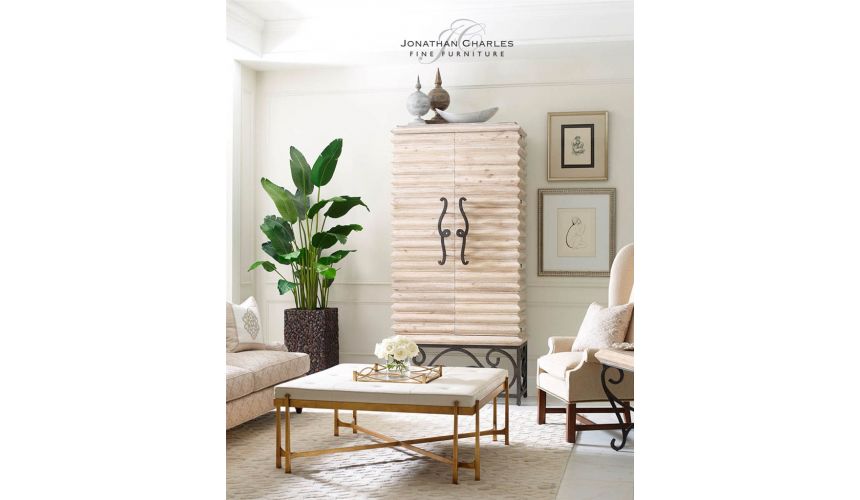 Home Bar Furniture Limed wood wine cabinet with wrought iron base