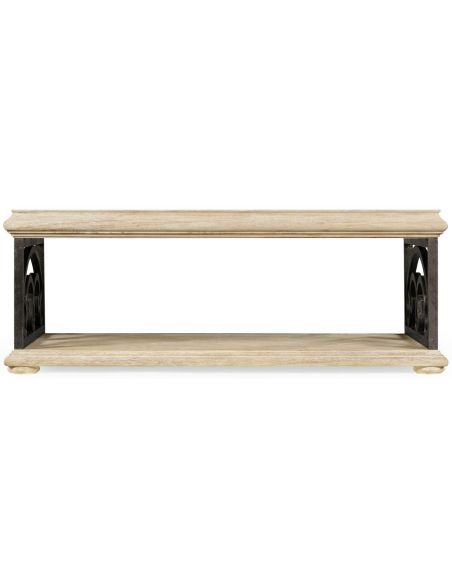 Coffee Tables White washed wood coffee table with wrought iron sides