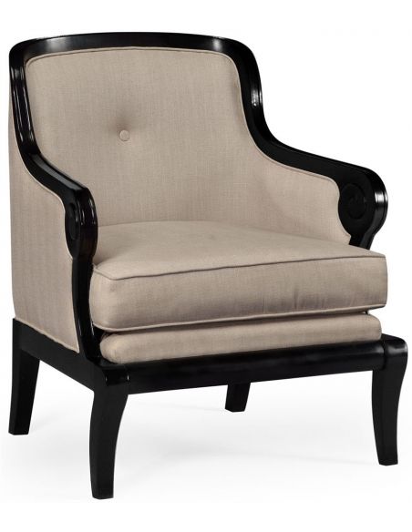 Black and tan upholstered occasional chair