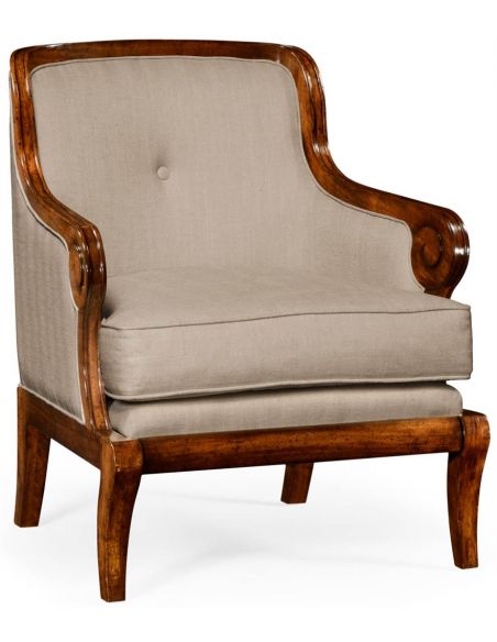 Walnut upholstered occasional chair