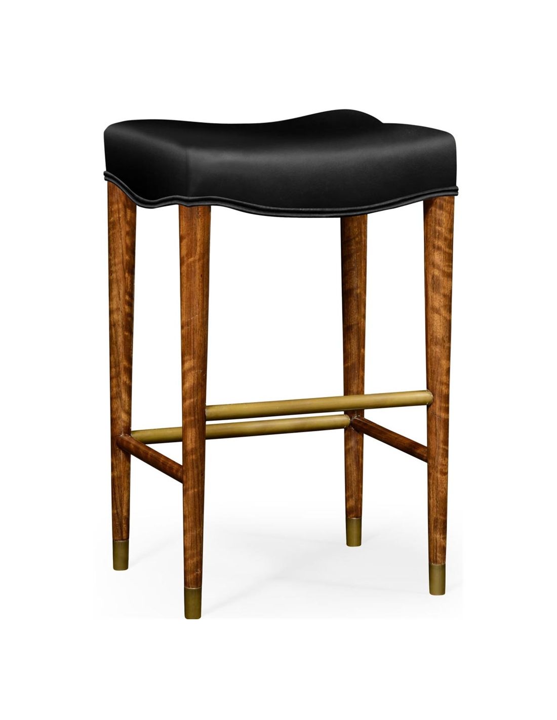Black Leather Barstool With Wood Legs, Small Leather Stool