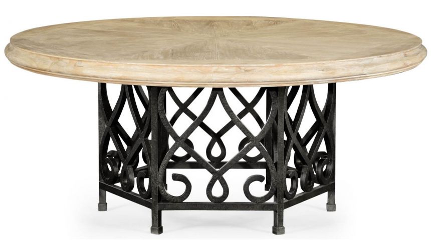 Wood Table With Black Wrought Iron Base, Wrought Iron Round Dining Table
