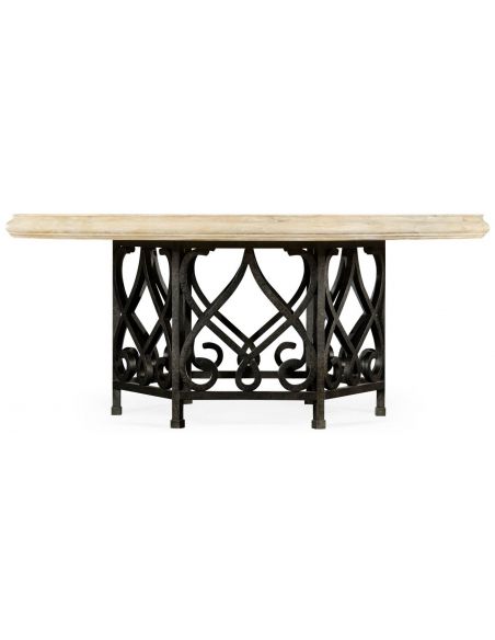 Dining Tables Wood table with black wrought iron base