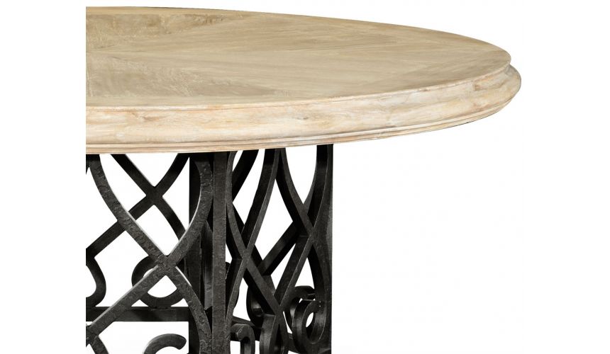 Dining Tables Wood table with black wrought iron base