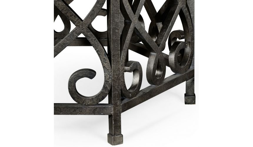 Dining Tables Wood table with black wrought iron base