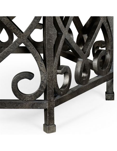 Dining Tables Wood table with black wrought iron base