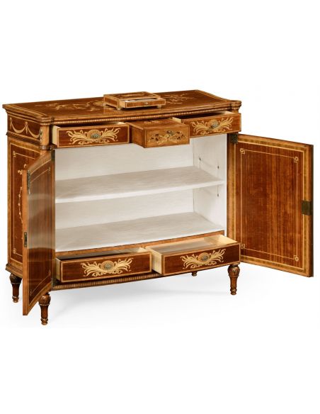 Fine mahogany side cabinet with floral marquetry inlays