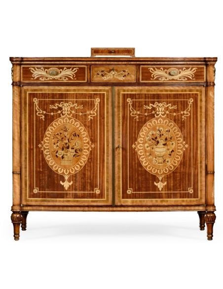 Fine mahogany side cabinet with floral marquetry inlays