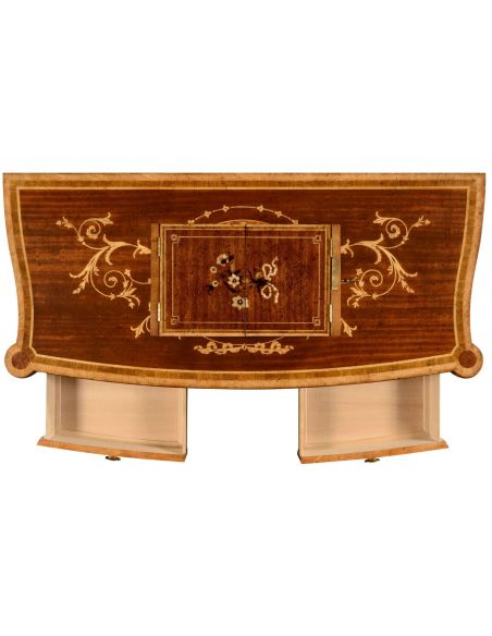 Fine mahogany side cabinet with floral marquetry inlays
