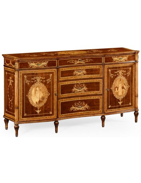 Fine mahogany sideboard with pictorial marquetry of Paris
